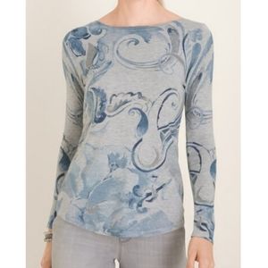 Chico's paisley bateau neck pullover sweater cool-toned blue gray lightweight XL